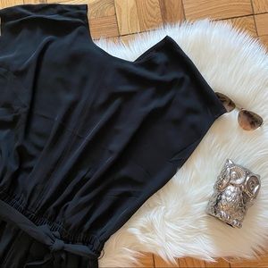 LOFT Black Dolan V Back Tie Waist Jumpsuit